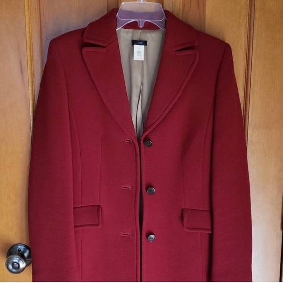 J. Crew Long Red Wool Coat  size 2 - Picture 2 of 5